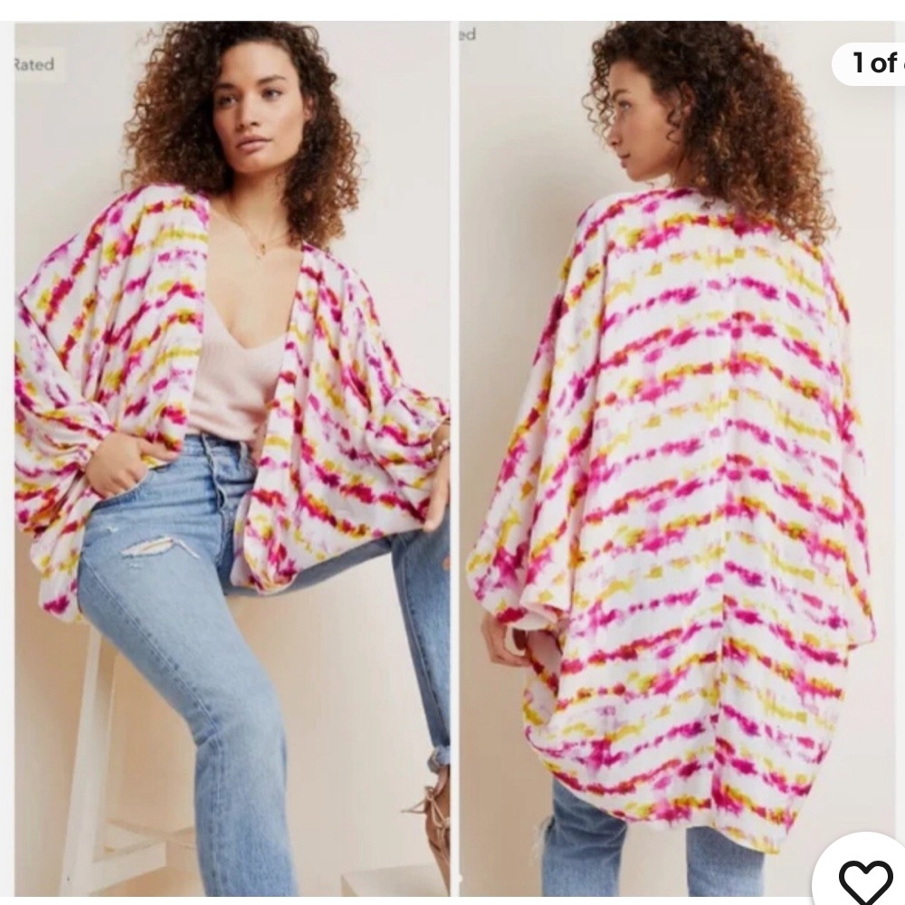 Anthropologie pink and yellow dyed kimono